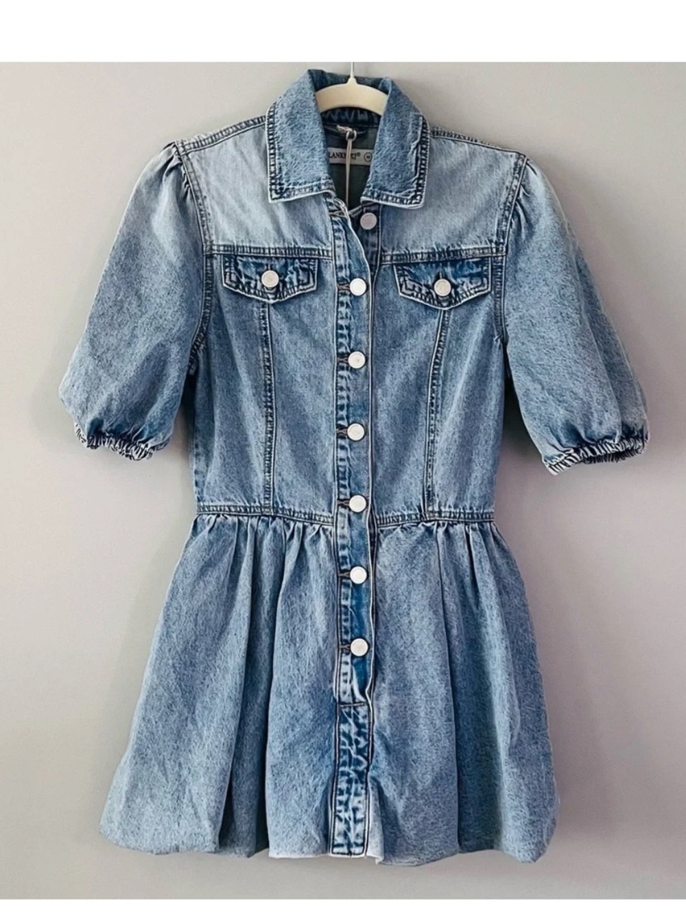 BLANK NYC Light Wash Denim Button-Front Dress with Puff Sleeves